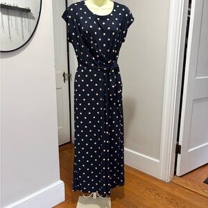 Banana Republic Navy Polka Dot Tie-Waist  Jumpsuit